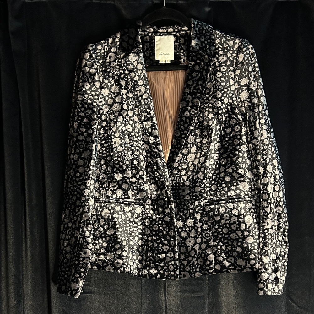 Anthropologie Elevenses Black Floral Velvet Blazer – Size 4 witchy Glam goth